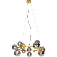 Aanbieding Art Deco hanglamp goud met smoke glas 12-lichts - David