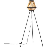 Aanbieding Oosterse tripod vloerlamp bamboe met zwart - Evalin