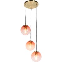 Aanbieding Art deco hanglamp messing 45 cm 3-lichts roze - Pallon