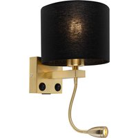 Aanbieding Art deco wandlamp goud met USB en zwarte kap - Brescia