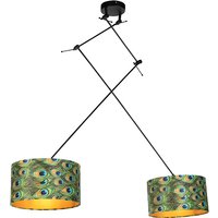 Aanbieding Hanglamp met velours kappen pauw met goud 35 cm - Blitz II zwart