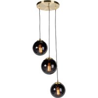 Aanbieding Art deco hanglamp messing met zwarte glas 3-lichts - Pallon