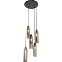 Aanbieding Moderne hanglamp zwart met smoke glas 5-lichts - Stavelot