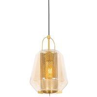 Aanbieding Art deco hanglamp goud met amber glas 23 cm - Kevin