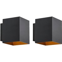 Aanbieding Set van 2 design wandlampen zwart en goud vierkant - Sola