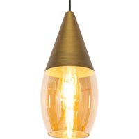 Aanbieding Moderne hanglamp goud met amber glas - Drop