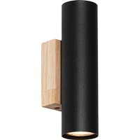 Aanbieding Moderne wandlamp zwart met hout 2-lichts - Jeana