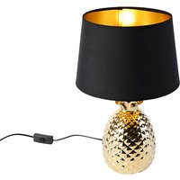 Aanbieding Art Deco tafellamp goud met zwart-gouden kap - Pina