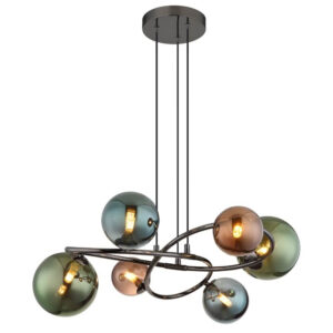 Laagste prijs - Globo Zwarte hanglampRiha gekleurd glas 6-lichts - 56142-6H