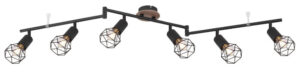 Laagste prijs - Globo PlafondlampXara I 6-lichts zwart met hout - 54802S-6H