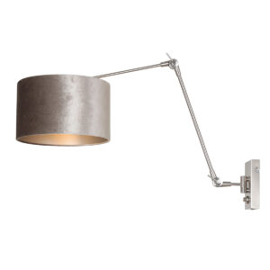 Laagste prijs - Steinhauer Wand LeeslampPrestige Chic RVS met 30cm taupe velourse kap - 8110ST