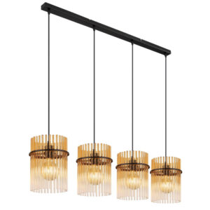 Laagste prijs - Globo Zwarte hanglampGorley met amberglas 4-lichts - 15698-4HA