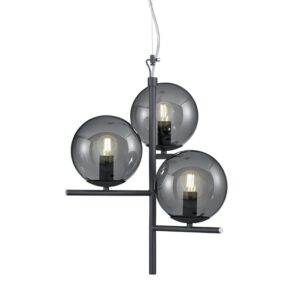 Laagste prijs - Trio HanglampPure 3-lichts zwart met smoke glas - 302000342