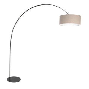 Laagste prijs - Steinhauer VloerlampCurve zwart met grof grijze kap Ø 50cm - 4268ZW