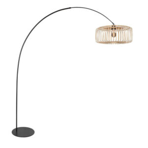Laagste prijs - Steinhauer VloerlampCurve zwart met bamboe kap spijl Ø 60cm - 4275ZW