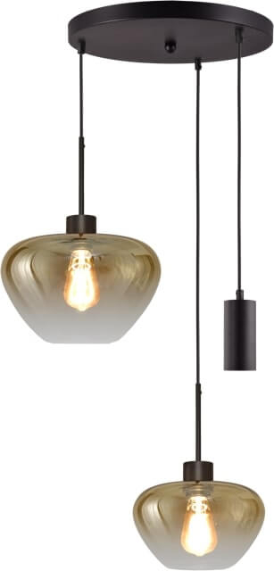 Laagste prijs - Masterlight 3-lichts hanglampGenua zwart met 1x goud glas Ø 24cm - 1x Ø 29cm en 1 pendel - 2972-05-05-35-3MB149