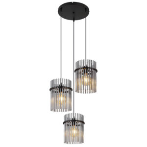 Laagste prijs - Globo Zwarte hanglampGorley met smoke glas rond Ø 47cm - 15698-3HR