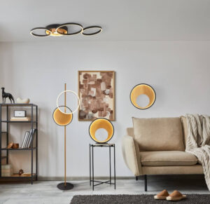 Laagste prijs - Searchlight Design vloerlampCurio zwart met hout - EU36302-1BK