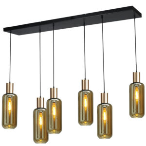 Laagste prijs - Masterlight Zwarte hanglamp met goudBounty 6-lichts cilindrisch glas - 2471-05-02-130-25-65