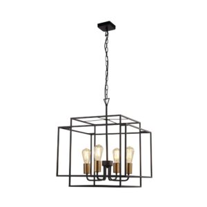 Laagste prijs - Searchlight Strakke hanglampCrate 4-lichts zwart met goud - 4634BK