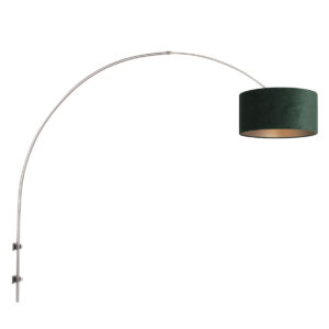 Laagste prijs - Steinhauer Wand BooglampSparkled RVS met groen velourse kap - 8145ST