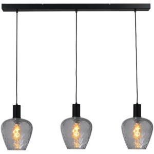Laagste prijs - Masterlight 3-lichts hanglamp - zwart -Porto met Diamond smoke glazen - 2711-05-05-100-3-5