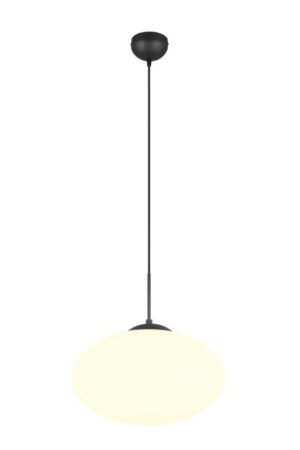 Laagste prijs - Trio Ovale hanglampFomento Ø 40cm - zwart met wit glas - 363190132