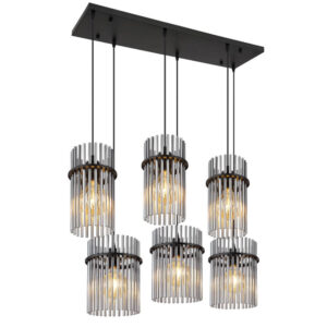 Laagste prijs - Globo Zwarte hanglampGorley met smoke glas 6-lichts - 15698-6H