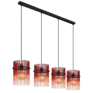 Laagste prijs - Globo Zwarte hanglampGorley met rood glas 4-lichts - 15698-4HBR
