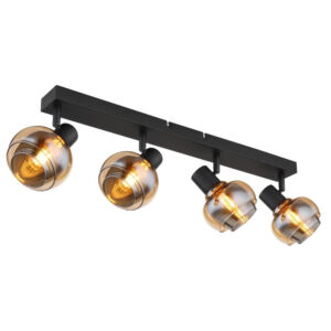 Laagste prijs - Globo Zwarte plafondlampTokki 4-lichts amber smoke glas - 54309-4B