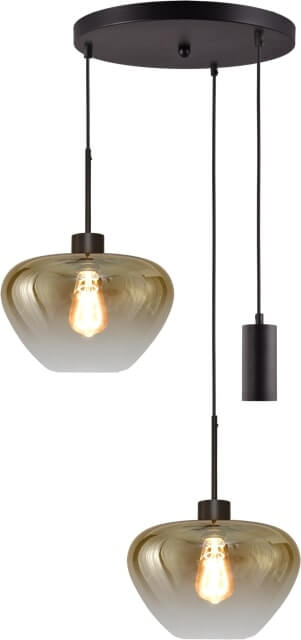 Laagste prijs - Masterlight 3-lichts hanglampGenua zwart met 2x goud glas Ø 29cm en 1 pendel - 2972-05-05-35-3MB129