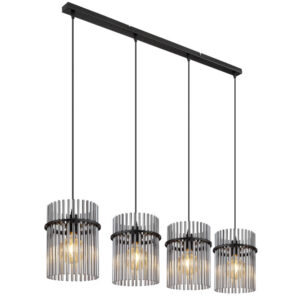 Laagste prijs - Globo Zwarte hanglampGorley met smoke glas 4-lichts - 15698-4H