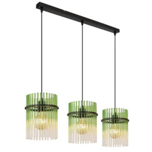 Laagste prijs - Globo Zwarte hanglampGorley met groen glas 3-lichts - 15698-3HG