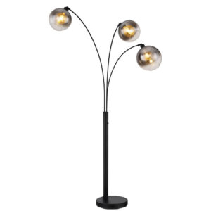 Laagste prijs - Globo Zwarte vloerlampNewcastle bol smoke glas 3-lichts - 58227-3B