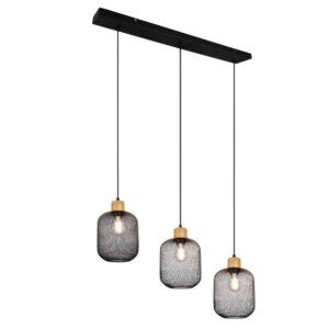 Laagste prijs - Trio Landelijke hanglampCalimero 3-lichts zwart met hout - R30563032