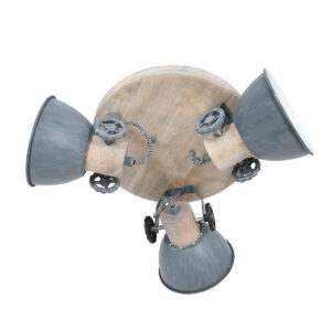 Laagste prijs - Steinhauer Industriële plafondlampGearwood 3-lichts vintage grijs met hout - 3063GR