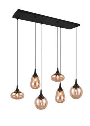 Laagste prijs - Trio 6-lichts hanglampLumina met amber glas - 317000613