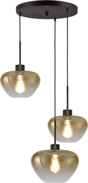 Laagste prijs - Masterlight 3-lichts hanglampGenua zwart met 2x goud glas Ø 24cm en 1x Ø 29cm - 2972-05-05-35-3-2429