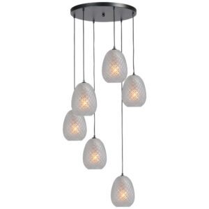 Laagste prijs - Masterlight Zwarte hanglampPineapple 6-lichts met helderglas - 2292-05-00-50-6