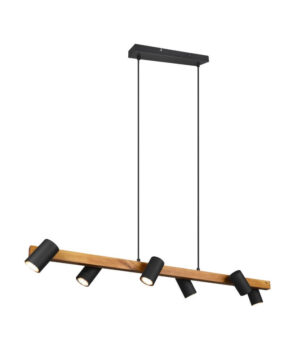 Laagste prijs - Trio HanglampMarley 6-lichts zwart met hout - 312490632