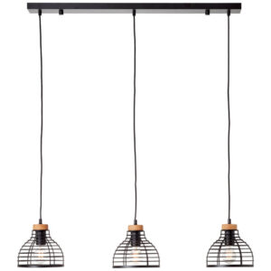 Laagste prijs - Brilliant HanglampAvia 3-lichts zwart met houtbruin - 99561/76
