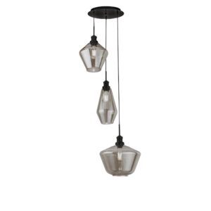 Laagste prijs - Searchlight Vide hanglampMia 3-lichts zwart met smoke glas - 5423-3BK