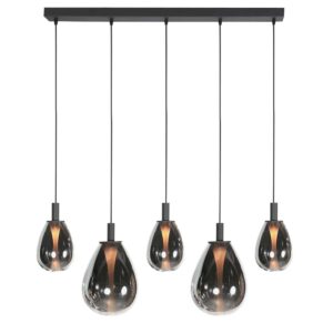 Laagste prijs - Steinhauer HanglampGlimsy 5-lichts zwart met smoke glas - 4197ZW