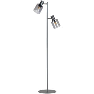 Laagste prijs - ETH Glazen vloerlampSledge Glass 2-lichts zwart met smoke glas - 05-VL8177-3036