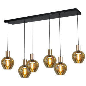 Laagste prijs - Masterlight Zwarte hanglamp met goudBounty 6-lichts rond glas - 2471-05-02-130-25-63