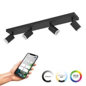 Laagste prijs - Eglo Smart opbouwspotMelitello-Z zwart 4-lichts - 901942