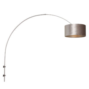 Laagste prijs - Steinhauer Wand booglampSparkled RVS met taupe velourse kap - 8146ST