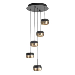 Laagste prijs - Highlight 5-lichts hanglampNova rond zwart met goud - H5192.38