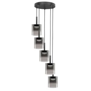 Laagste prijs - Highlight 5-lichts hanglampSalerno rond zwart met smoke glas - H5429.01