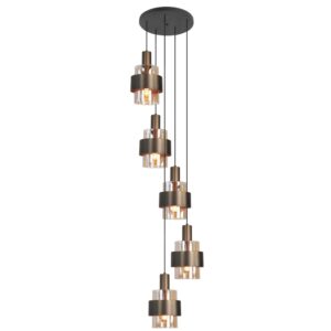 Laagste prijs - Highlight 5-lichts hanglampMarrone zwart met koper brons - H5682.01